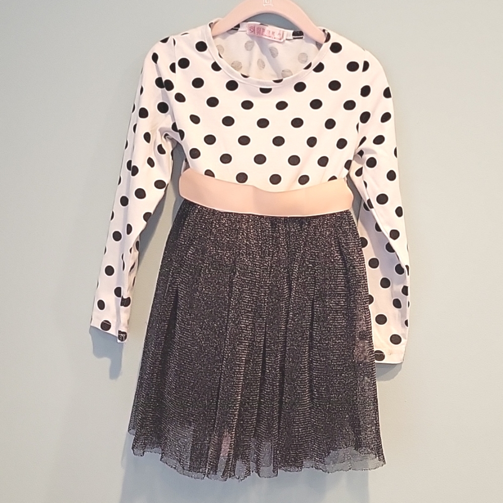 Girls Princess Polka Dot Long Sleeve Party Dress